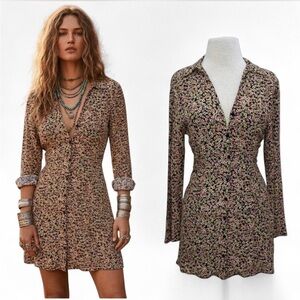 Zara NWT Floral Ditsy Button Up Ruched Dress Size XS Cottage Core Bohemian Indie